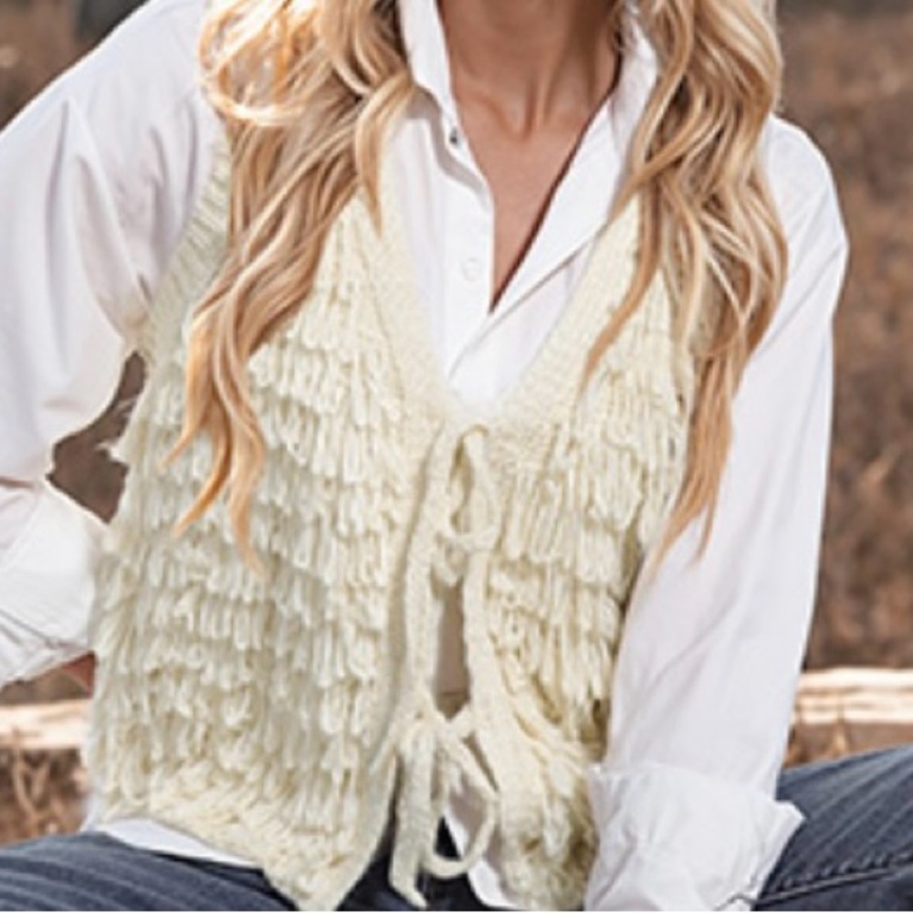 Messic Fall Sweater Vest Oversized Sleeveless Sweater Tie Front Knit Tops